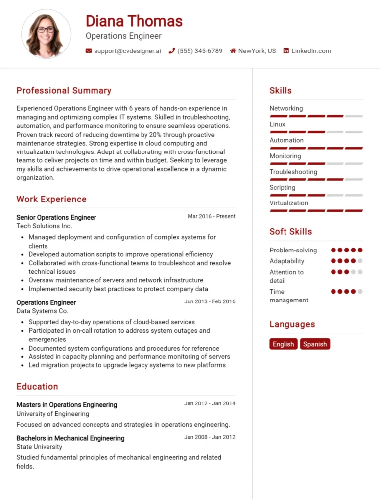 Operations Engineer CV Example For 2025: Top Tips & Samples