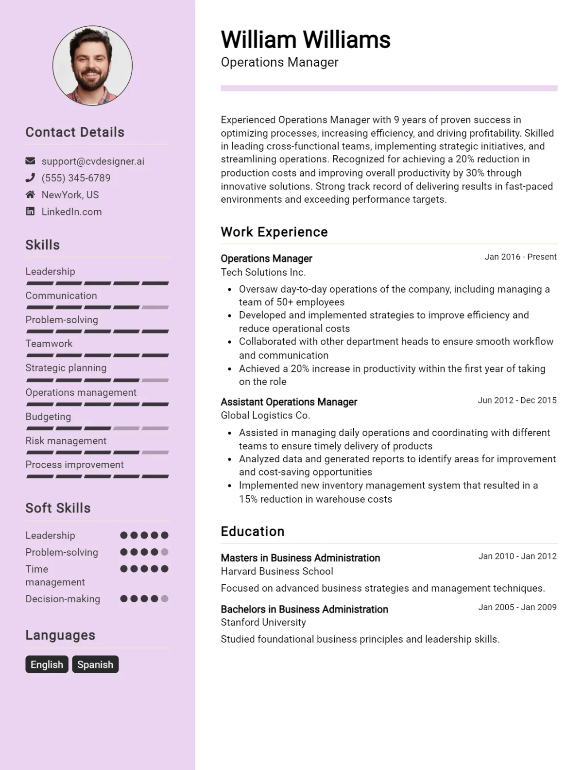 Operations Manager CV Example