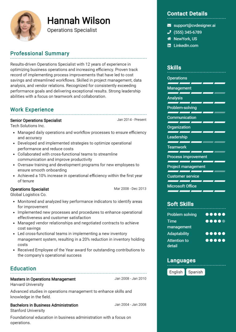 16 Operations Specialist Resume Examples for 2025: Samples & Best Practices