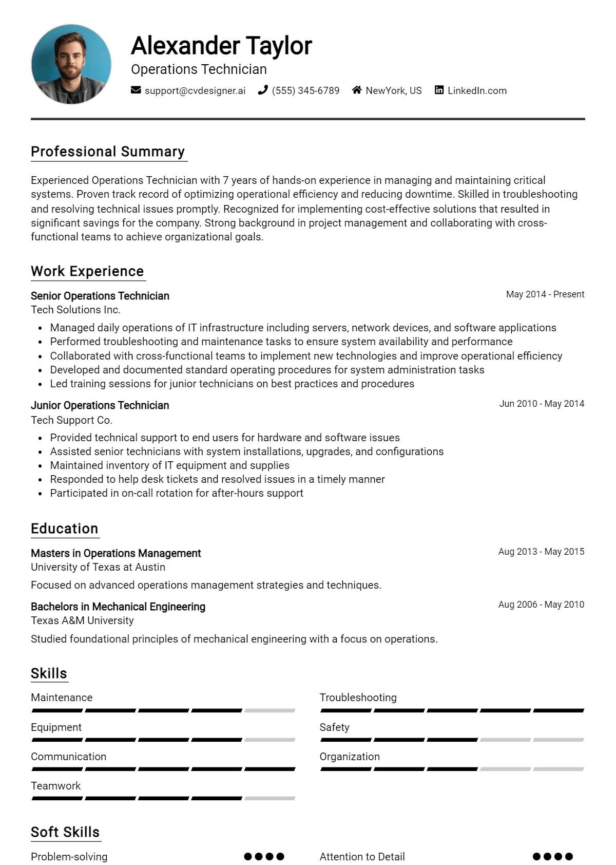 Operations Technician Resume Example