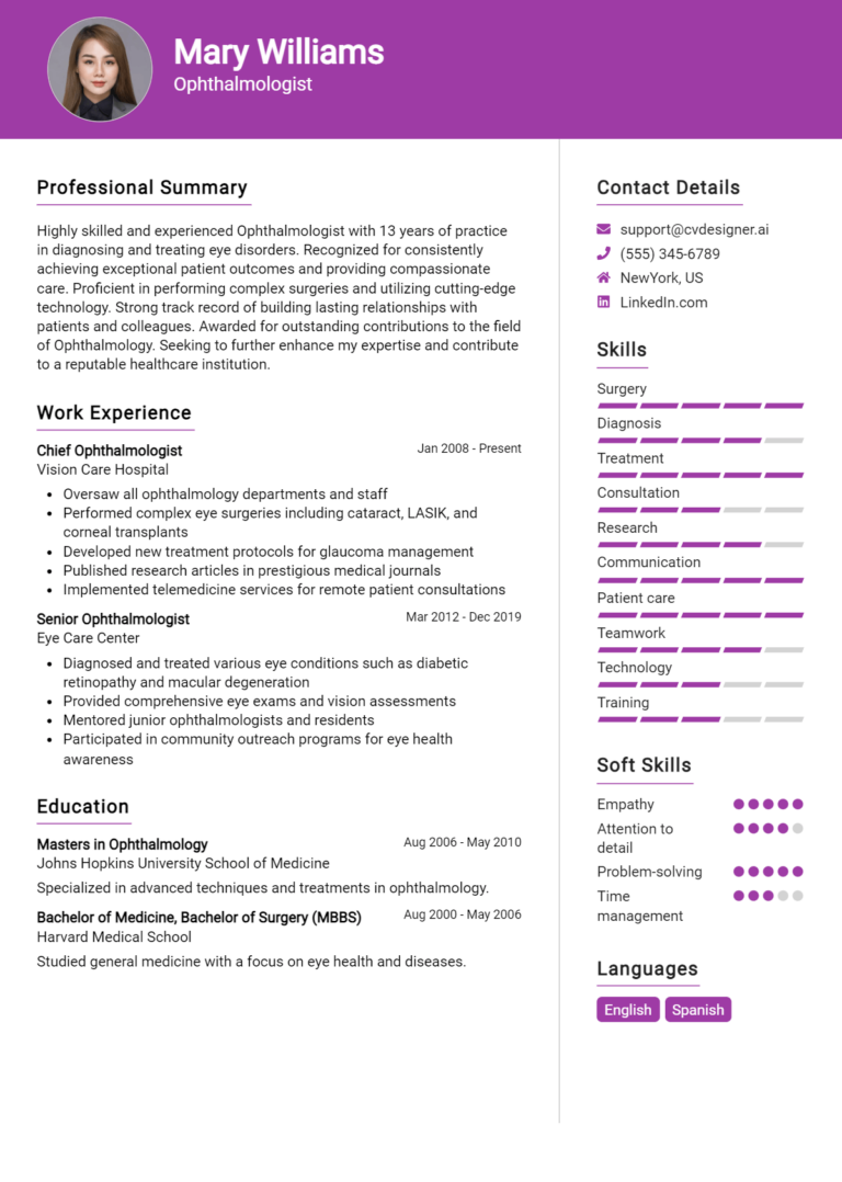 Ophthalmologist Resume Example for 2025: Tips to Stand Out