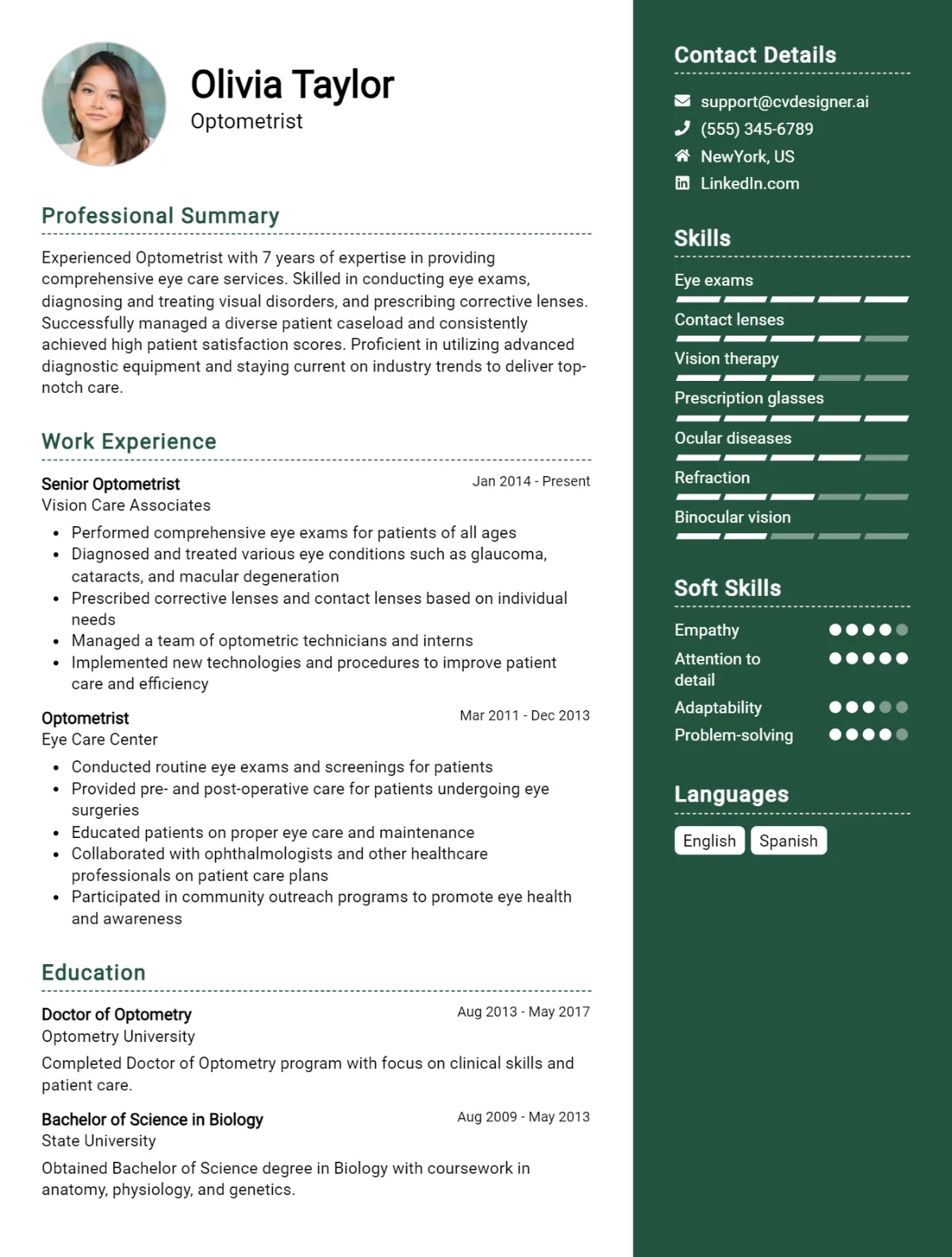 Optometrist CV Example