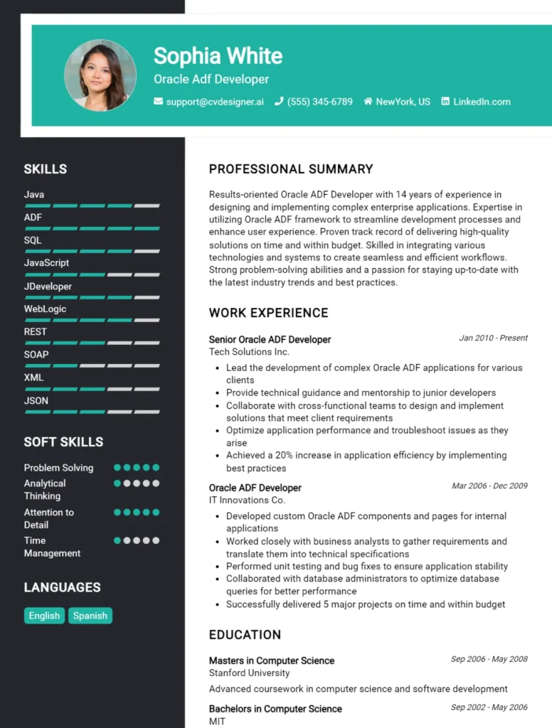 Oracle Adf Developer CV Example