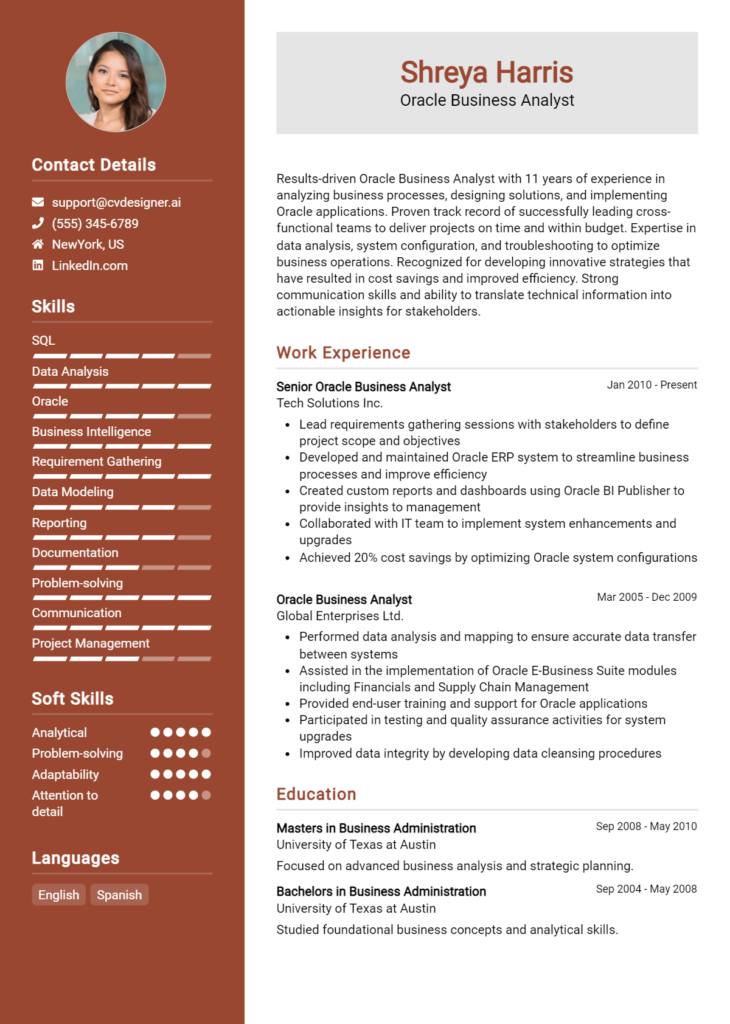 Oracle Business Analyst Resume Example for 2024: Effective Tips ...