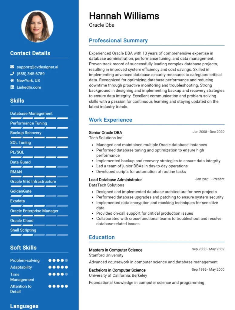 Oracle Dba CV Example