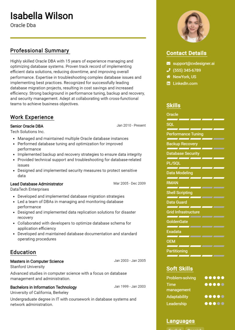 Oracle DBA Resume Example for 2025: Writing Guide