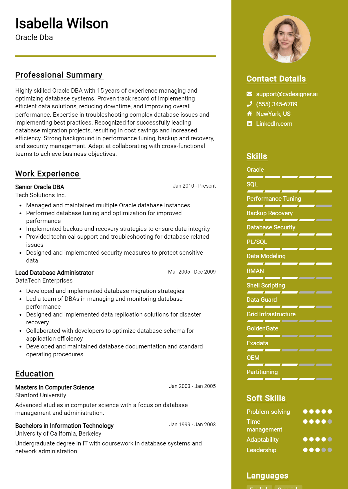 Oracle DBA Resume Example for 2024: Writing Guide - CVDesigner.ai