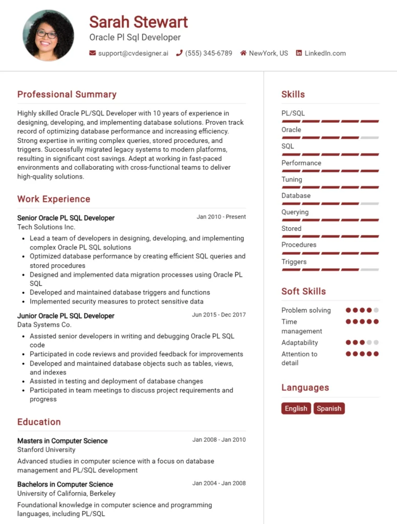 Oracle Pl Sql Developer CV Example