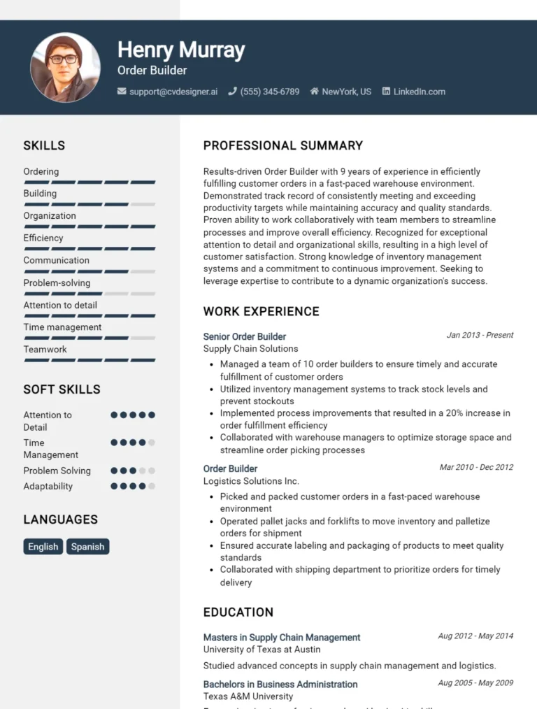 Order Builder CV Example For 2025: Ultimate Guide