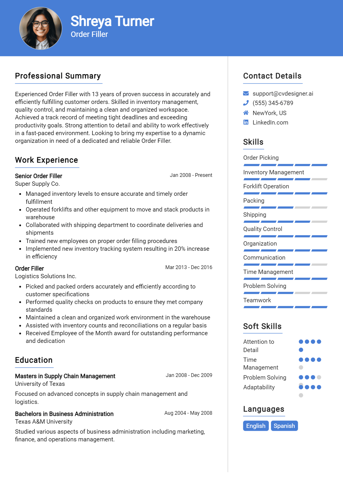 Order Filler Resume Example