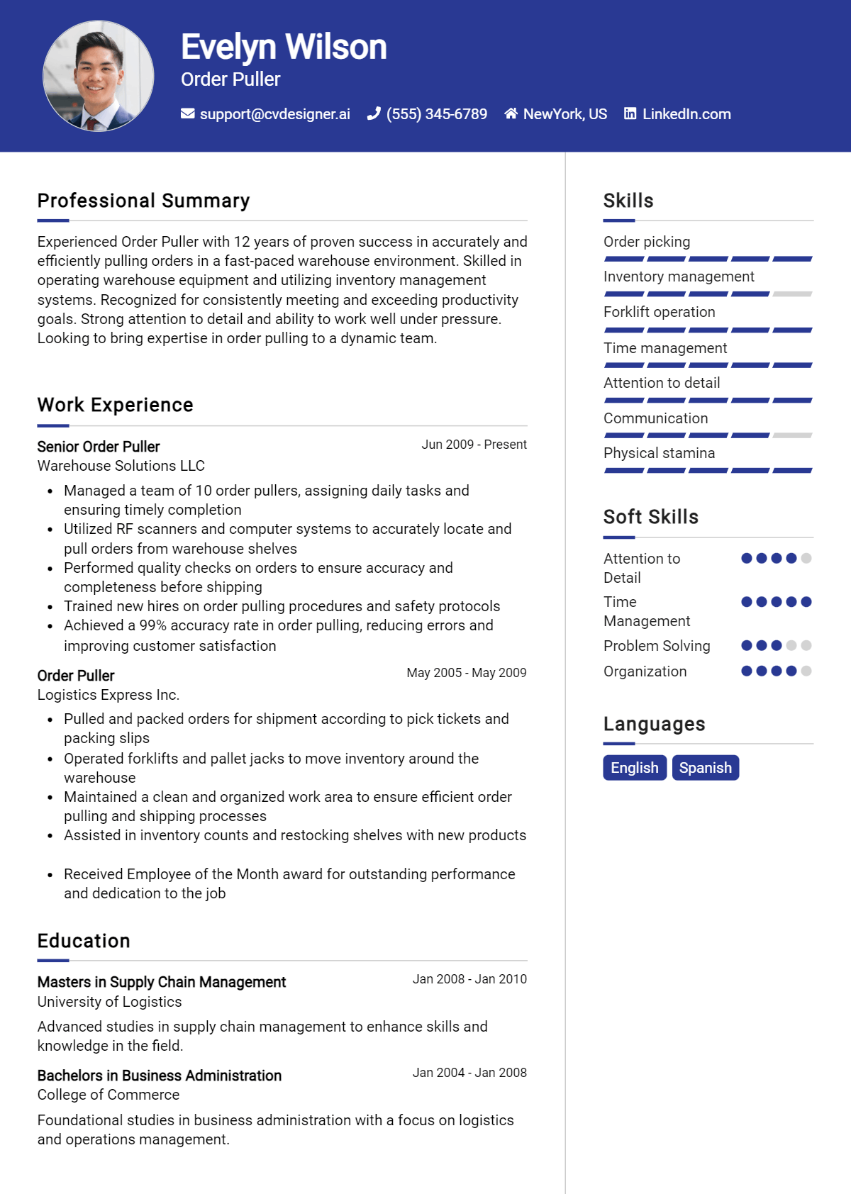 Order Puller Resume Example