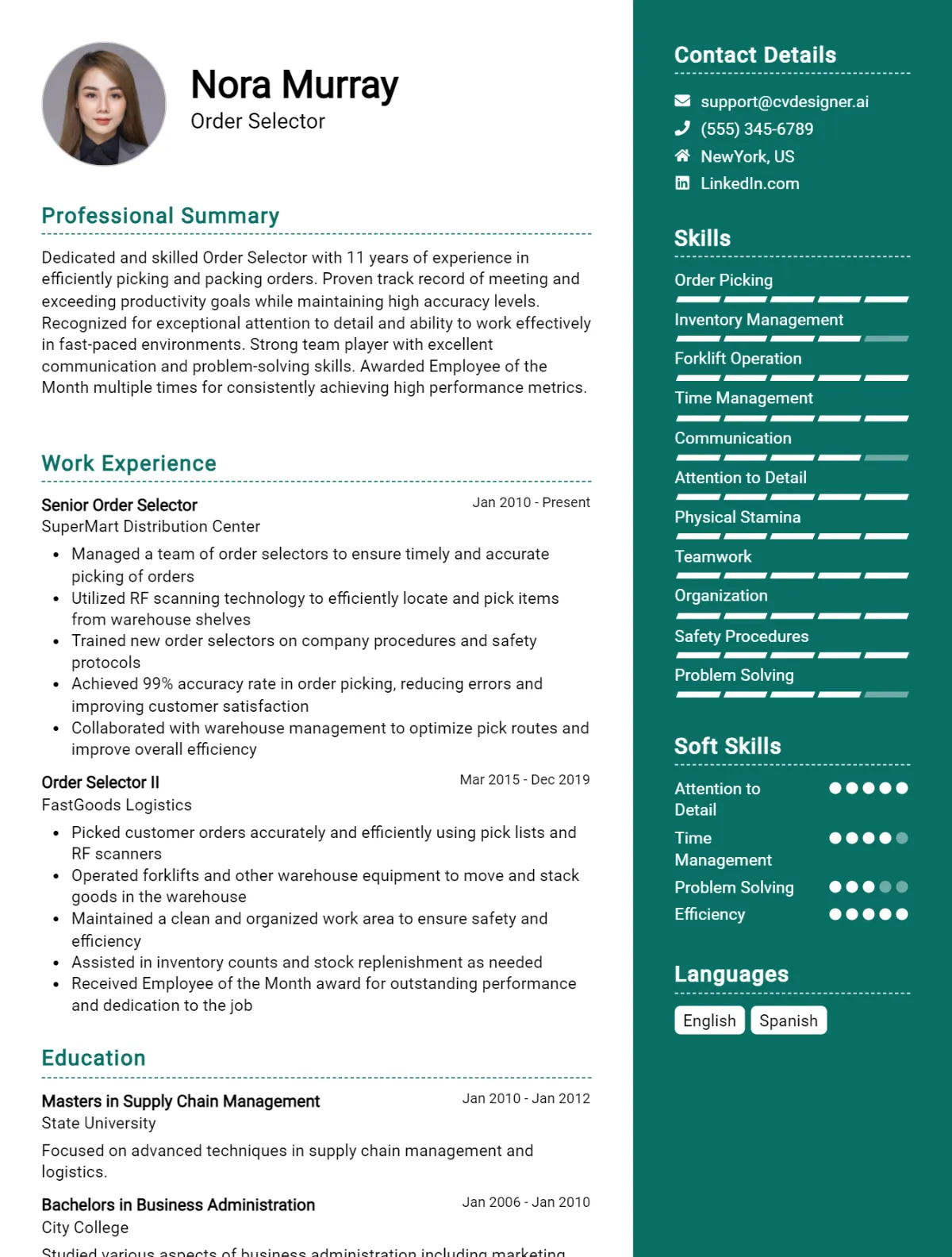 Order Selector CV Example
