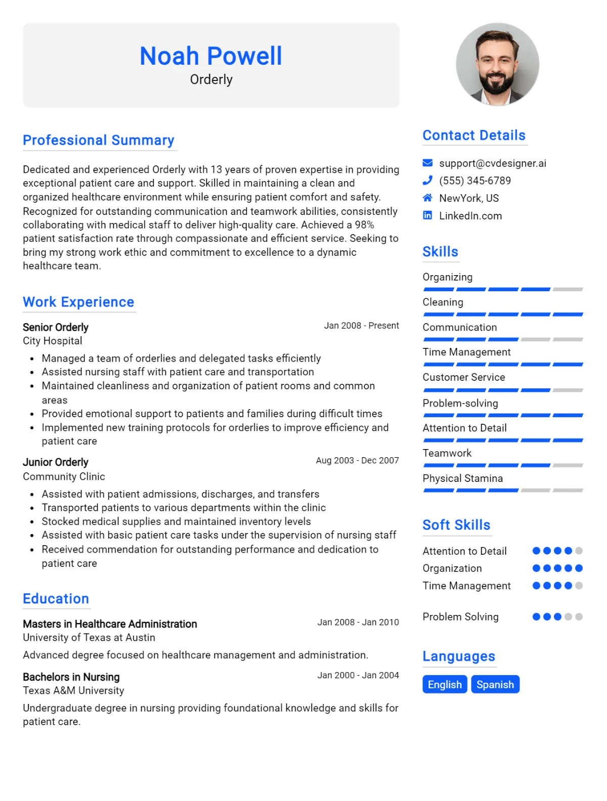 Orderly CV Example