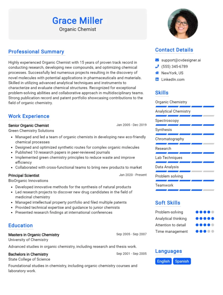 Organic Chemist CV Example For 2025: Best Tips & Templates