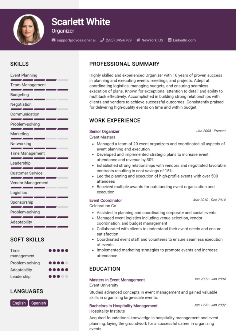 Organizer Resume Example for 2025: Tips & Templates