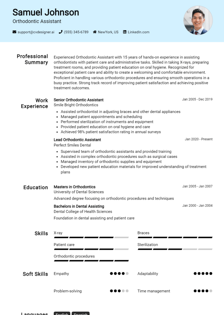 Orthodontic Assistant Resume Example for 2024: Professional CV ...