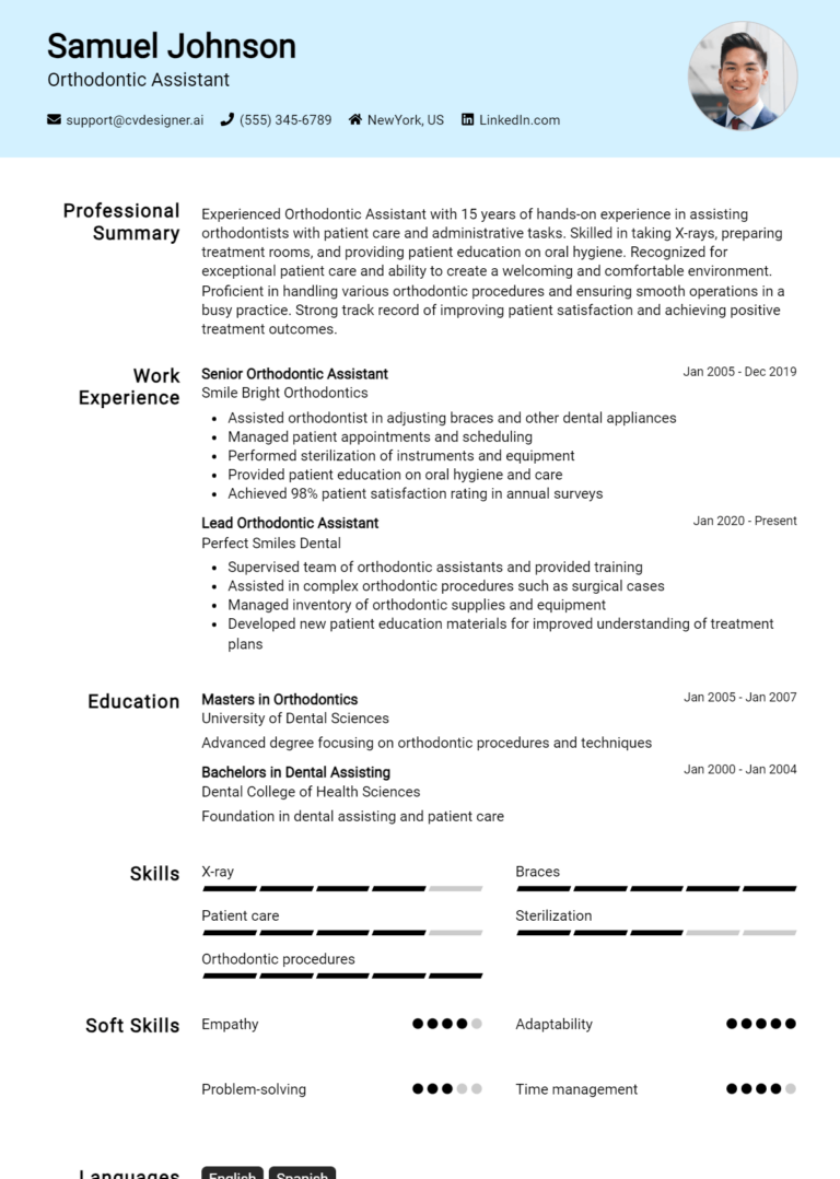 Orthodontic Assistant Resume Example for 2025: Professional CV Templates