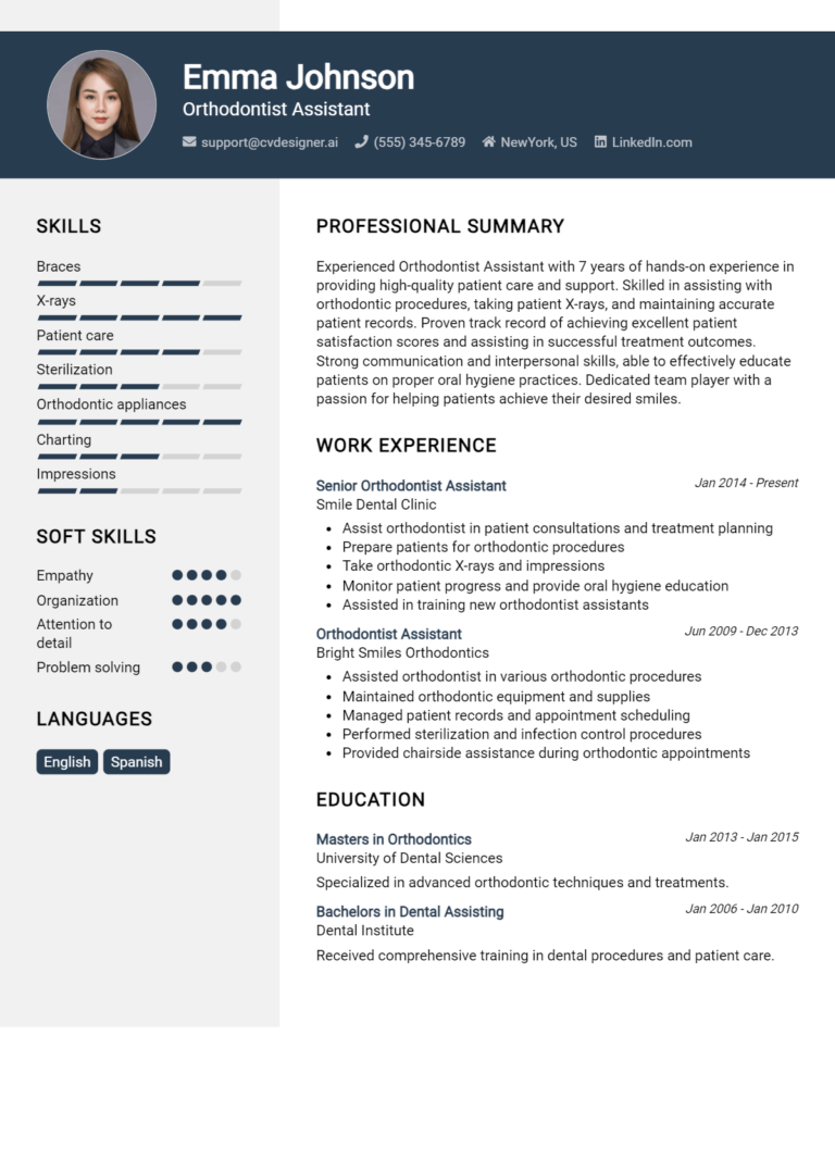 Orthodontist Assistant Resume Example for 2025: Best Tips & Templates