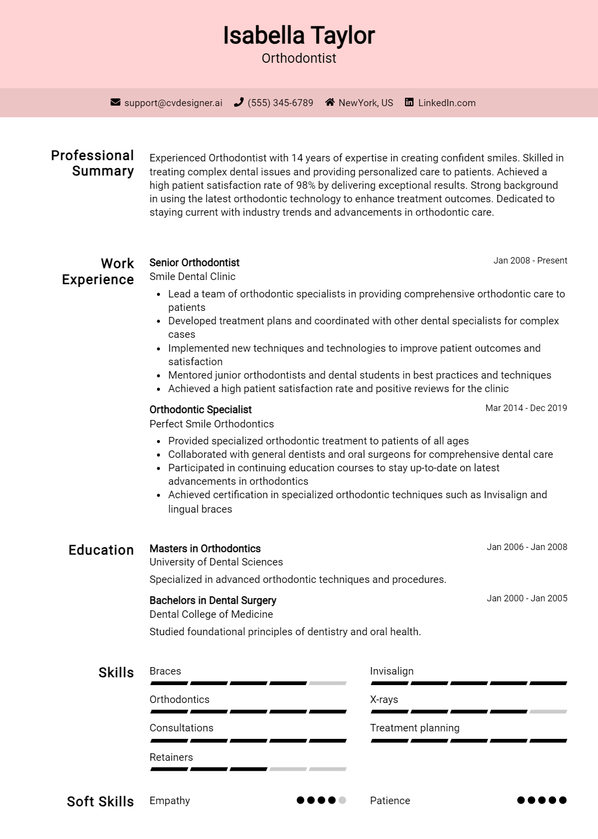 Orthodontist Resume Example