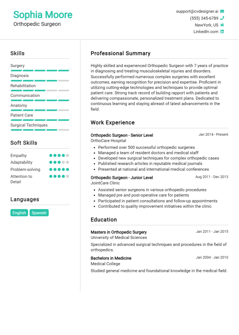 Orthopedic Surgeon Resume Example for 2025: Tips & Templates