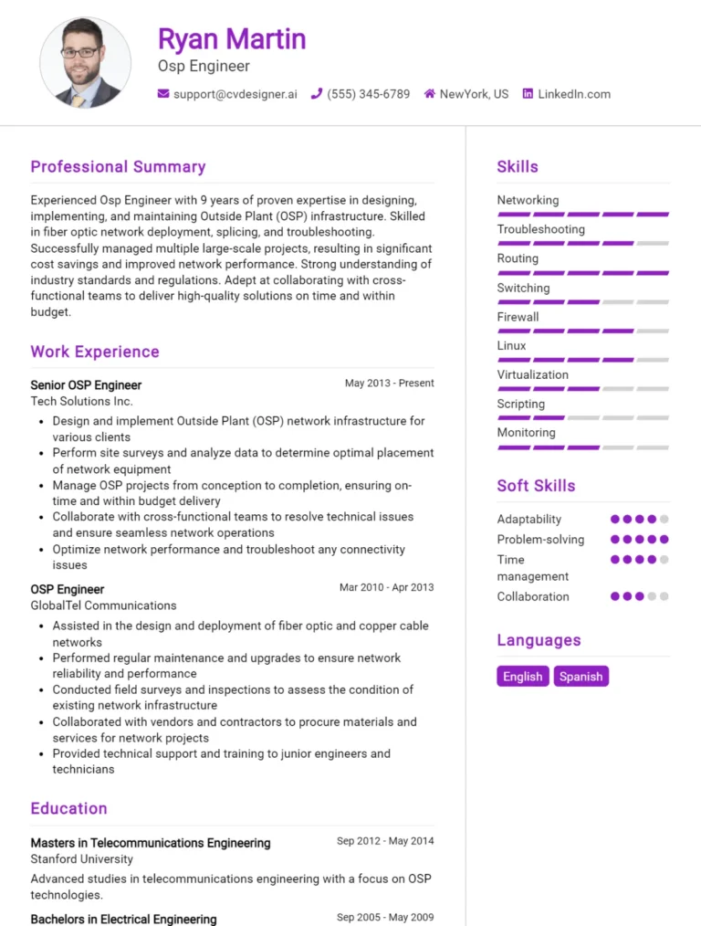 OSP Engineer CV Example For 2025: Top Tips & Samples