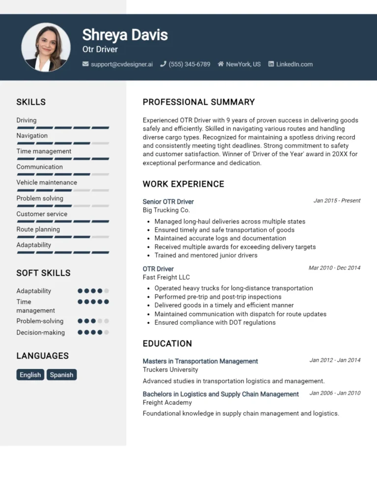 OTR Driver CV Example For 2025: Samples & Best Practices