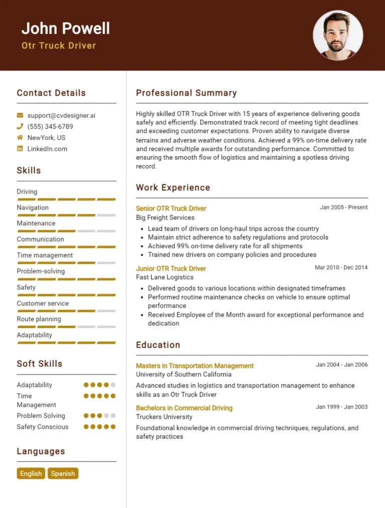 Otr Truck Driver CV Example For 2025: How to Create a Professional CV