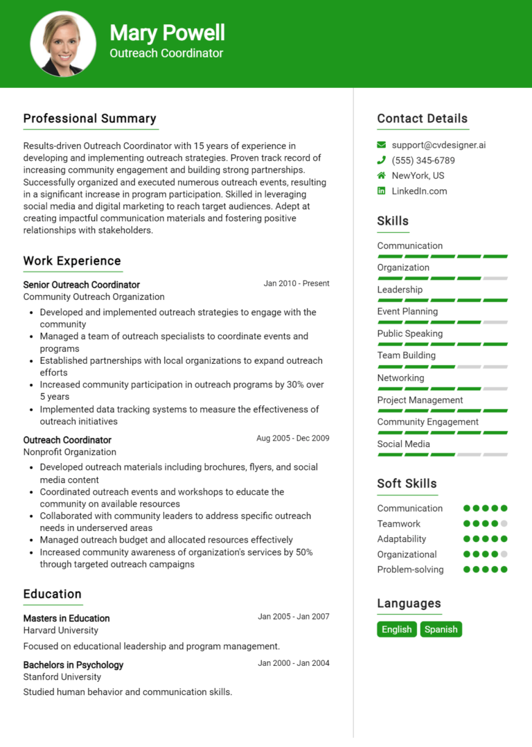 Outreach Coordinator Resume Example for 2025: Tips to Stand Out