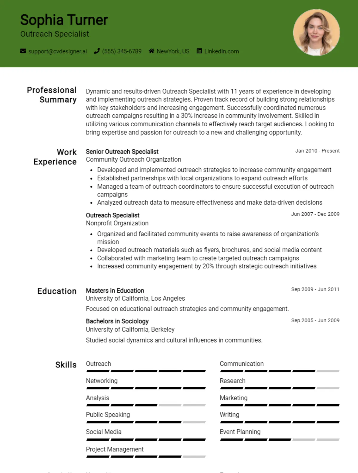 Outreach Specialist CV Example