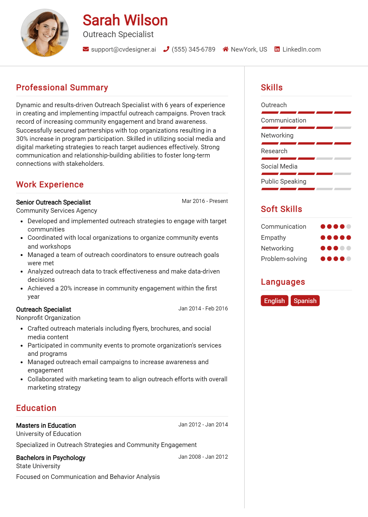 Outreach Specialist Resume Example