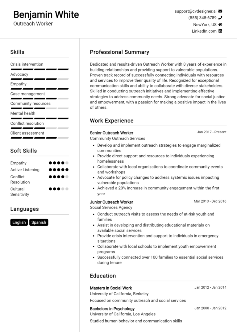 Outreach Worker Resume Example for 2025: Effective CV Writing Tips