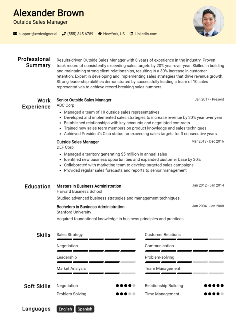 Outside Sales Manager Resume Example for 2025: Tips to Stand Out