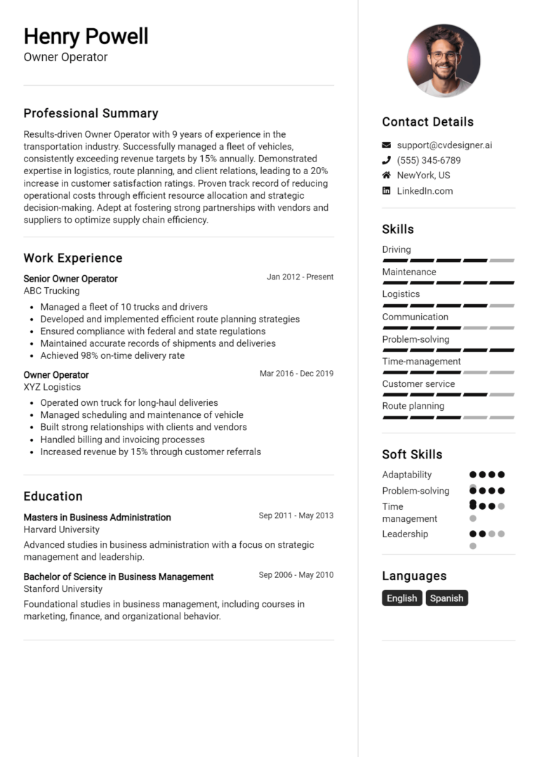 Owner Operator Resume Example for 2025: Best Formatting Tips