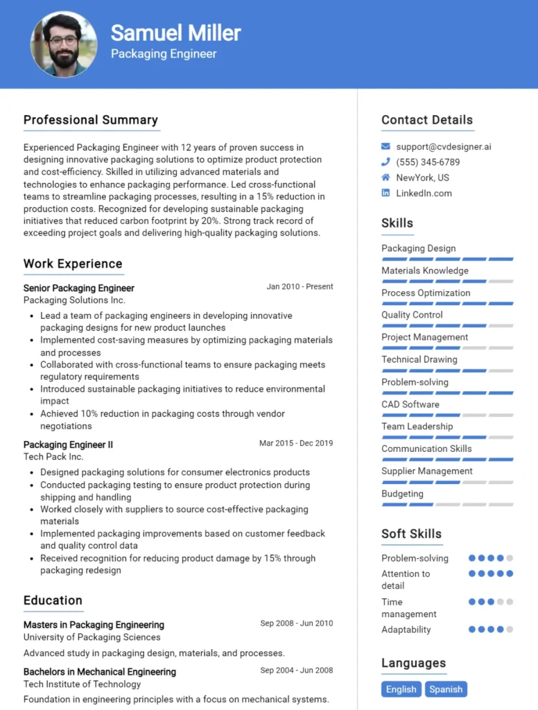 Packaging Engineer CV Example