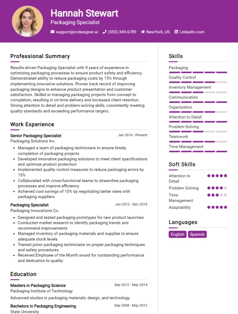 Packaging Specialist CV Example For 2025: How to Create a Professional CV
