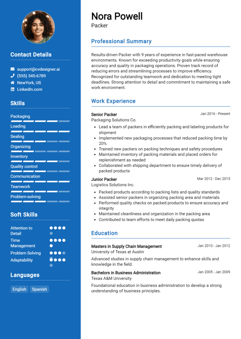 Packer Resume Example for 2025: Best Formatting Tips