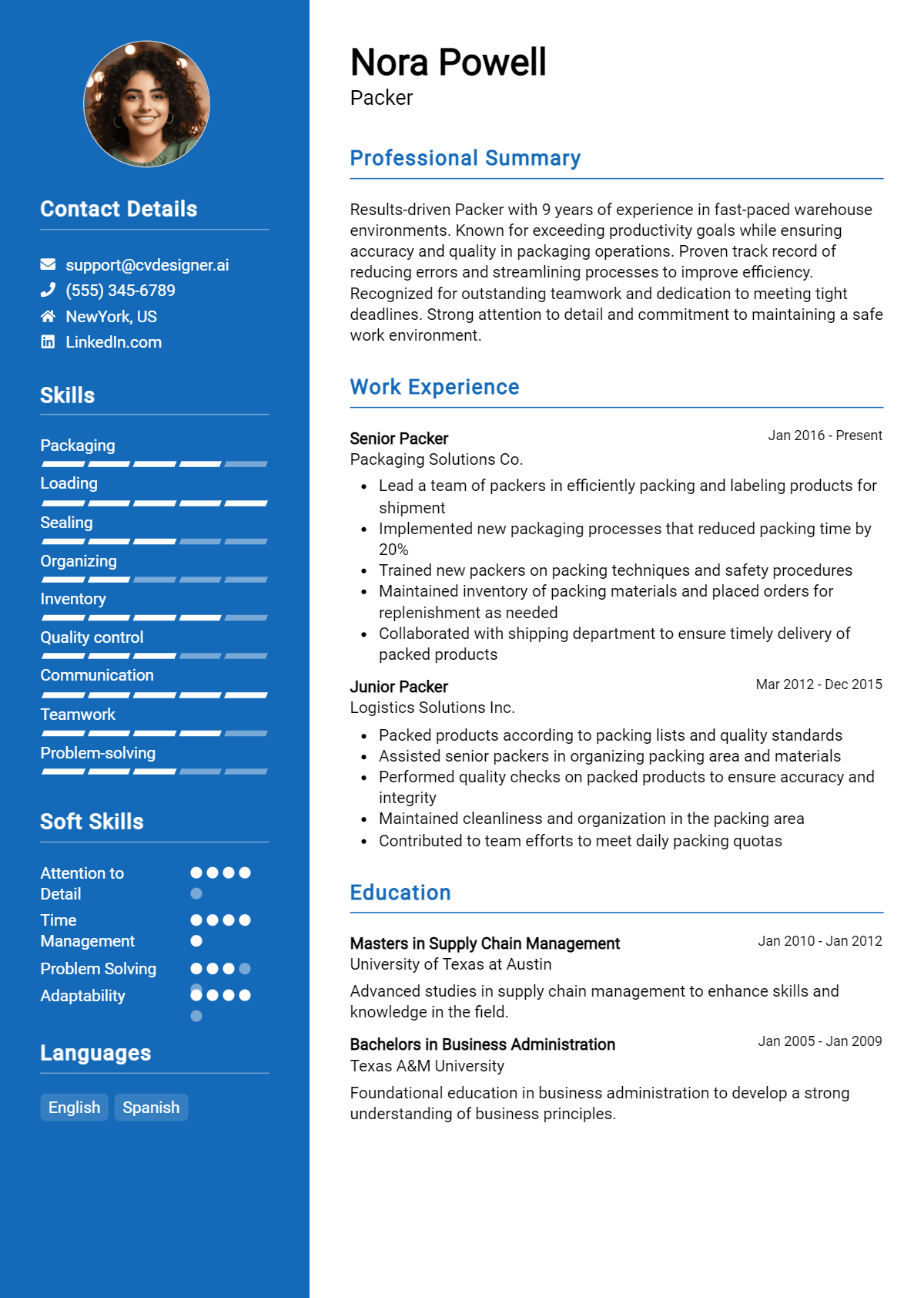 Packer Resume Example