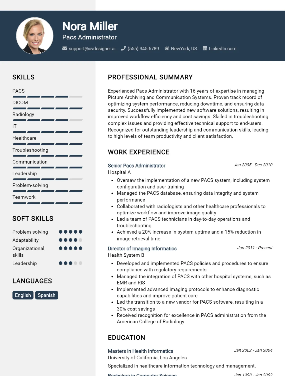 Pacs Administrator CV Example