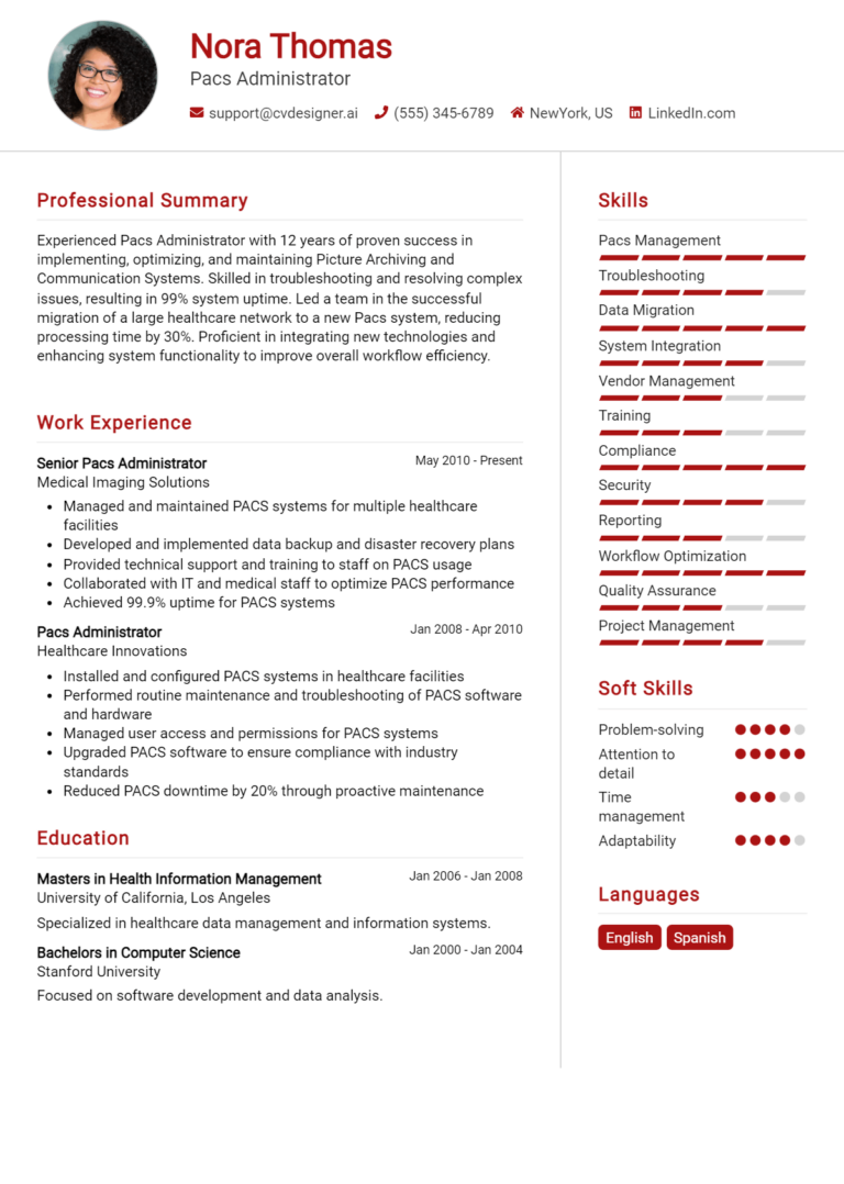 PACS Administrator Resume Example for 2025: Tips to Stand Out