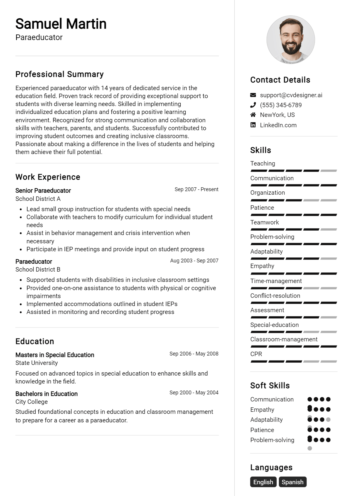 Paraeducator Resume Example
