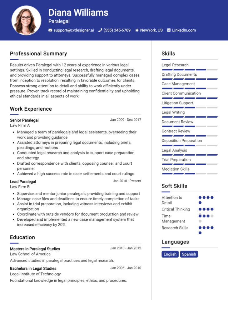 Paralegal Resume Example for 2024: Tips & Templates - CVDesigner.ai