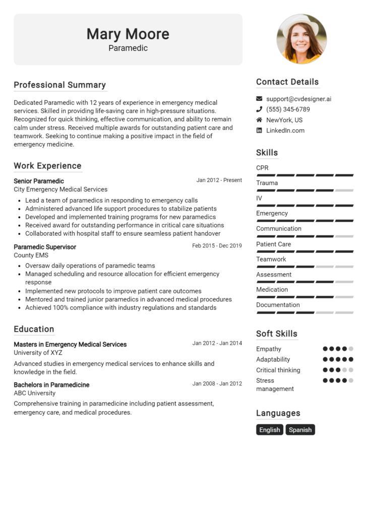 Paramedic Resume Example for 2024: Free Downloadable Templates ...