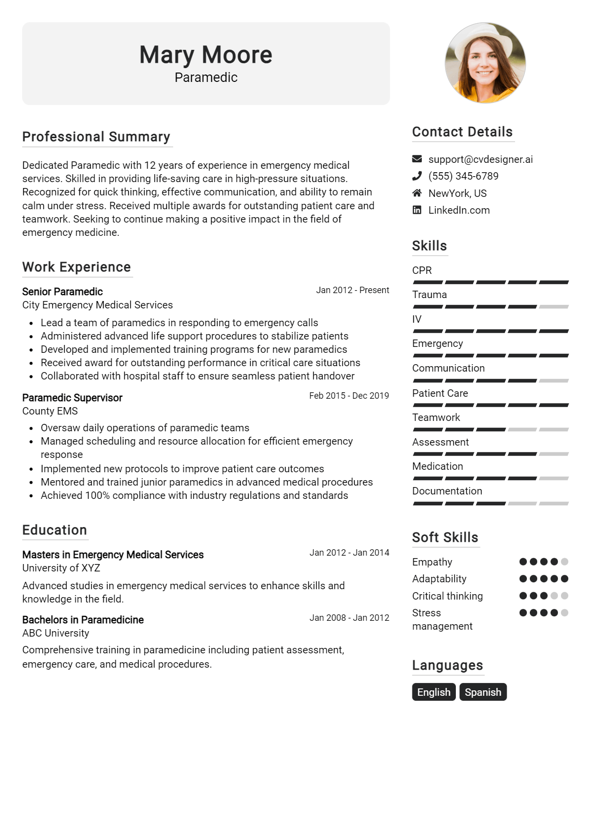 Paramedic Resume Example