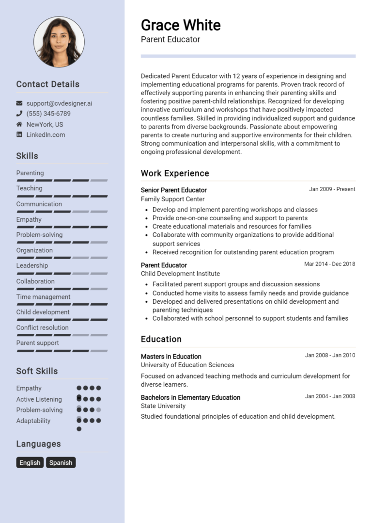 Parent Educator Resume Example for 2025: Best Formatting Tips