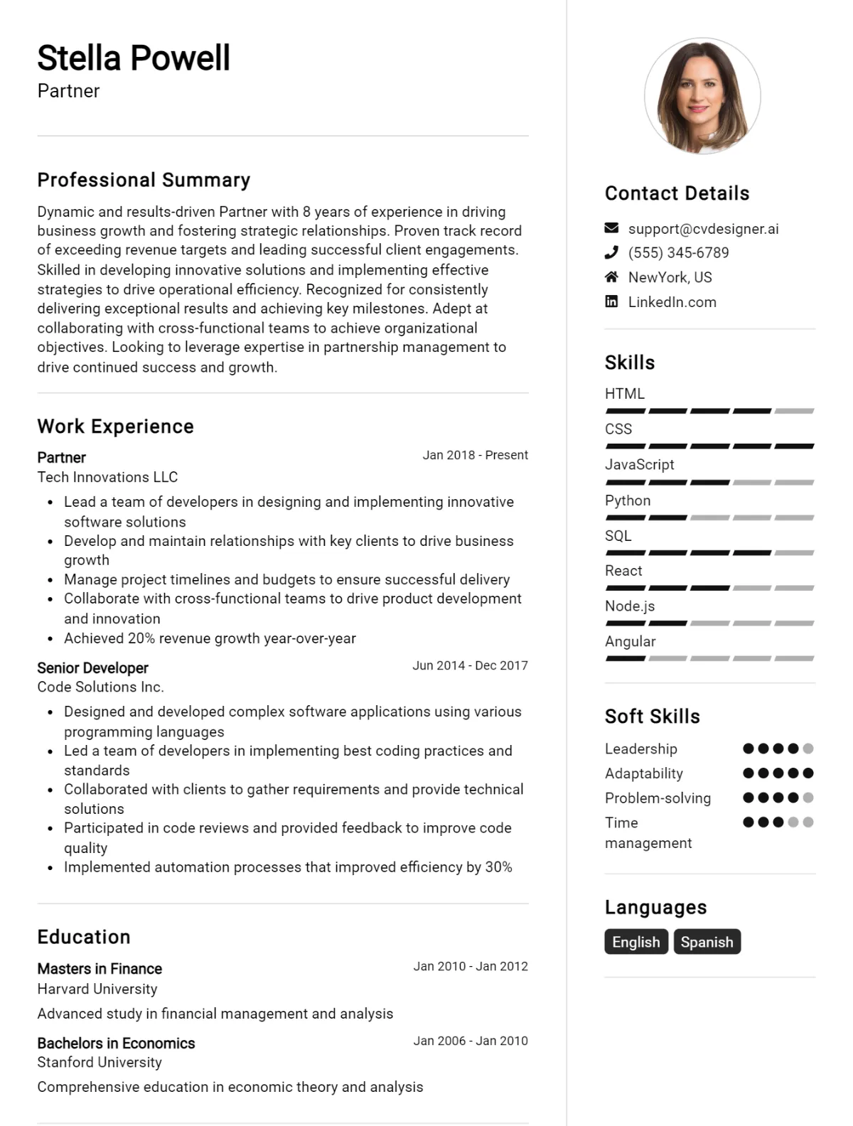 Partner CV Example