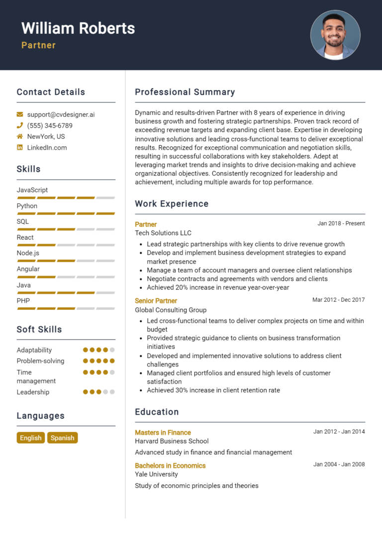 Partner Resume Example for 2025: Best Tips