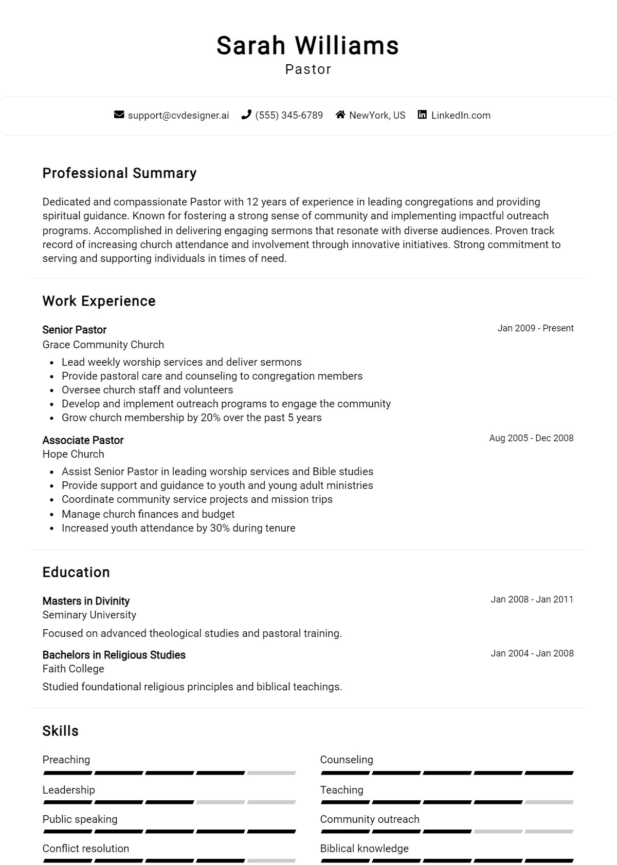 Pastor Resume Example