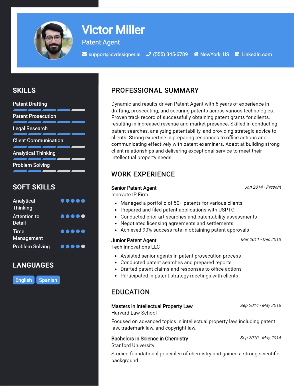 Patent Agent CV Example