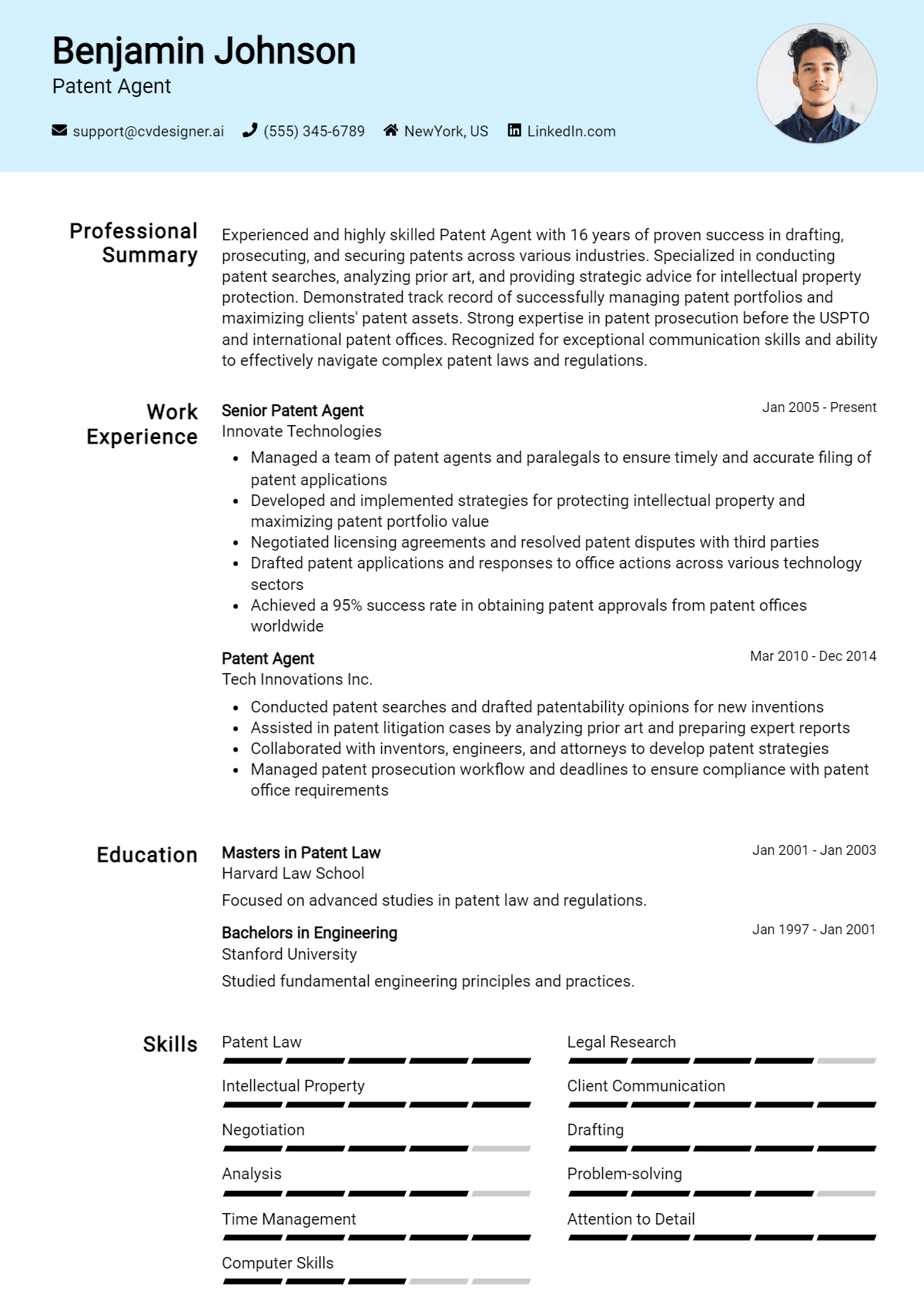 Patent Agent Resume Example