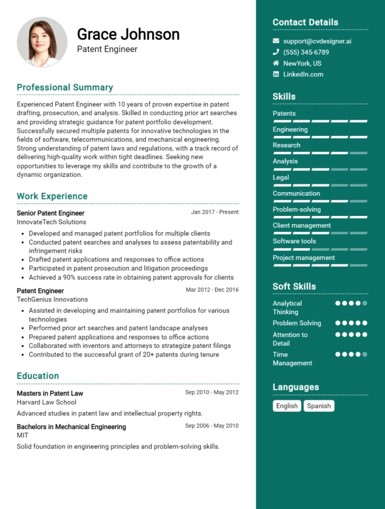 Patent Engineer CV Example For 2025: Proven Tips & Templates